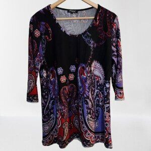 PAPA VANCOUVER Paisley Tunic Top, 3/4 Sleeves, Popover XL